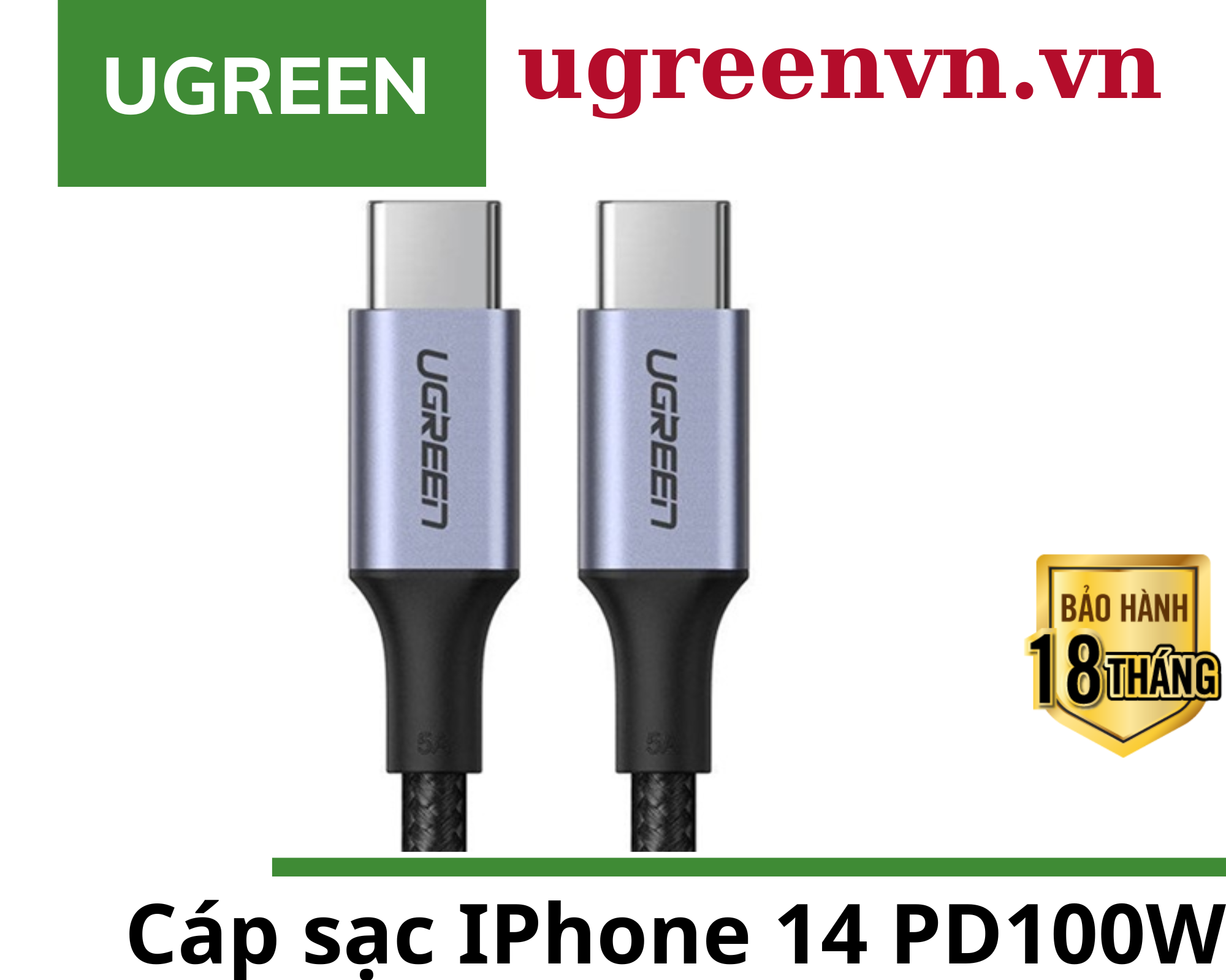 Cáp sạc, dữ liệu USB Type-C to Type-C dài 2M bọc dù hỗ trợ PD 100W Ugreen 70429 cao cấp